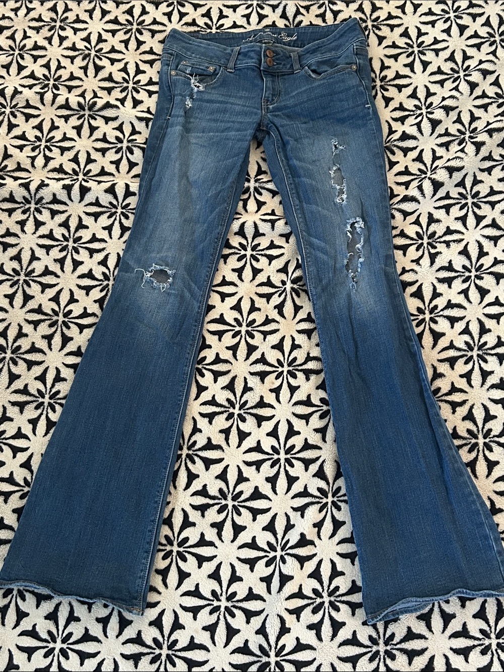 American Eagle Outfitters Distressed Flare Jeans - Blue